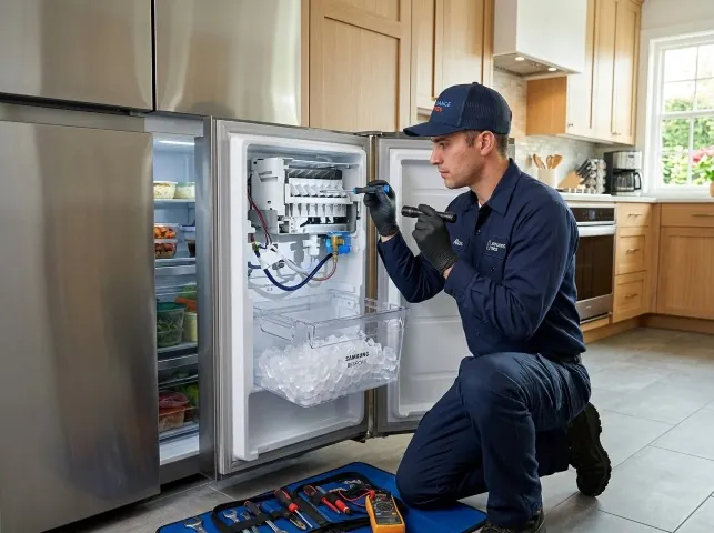 Appliance Repair Hero technician repairing a refrigerator ice maker in Big Island, VA